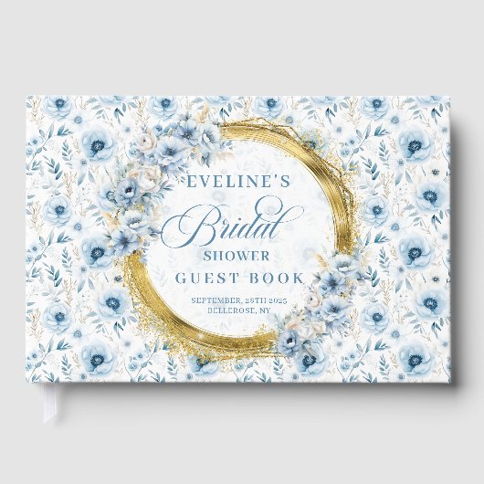 Aquarellfarbenes helles blaues goldfarbenes Brautp Gästebuch (Vorderseite)