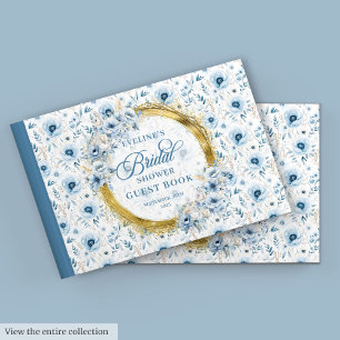 Aquarellfarbenes helles blaues goldfarbenes Brautp Gästebuch
