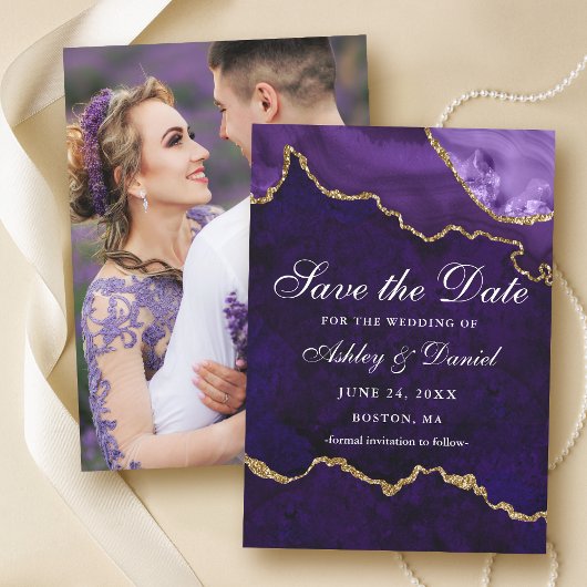 Aquarellfarbenes Lila Goldmarmor Agate Geode Foto Save The Date