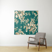 Aquarellfarbenes nahtloses Muster blühender Zweige Wandteppich (Beispiel (Horizontal))