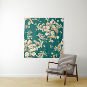 Aquarellfarbenes nahtloses Muster blühender Zweige Wandteppich (Beispiel)