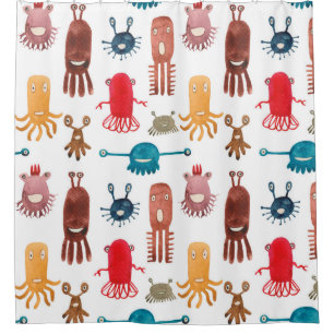 Aquarellfarbenes nahtloses Muster lustiger Monster Duschvorhang