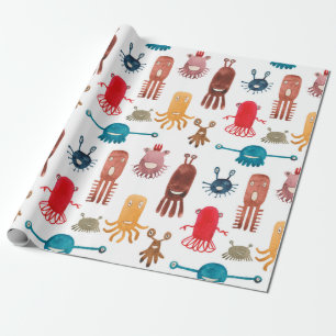 Aquarellfarbenes nahtloses Muster lustiger Monster Geschenkpapier