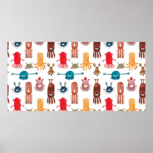 Aquarellfarbenes nahtloses Muster lustiger Monster Poster