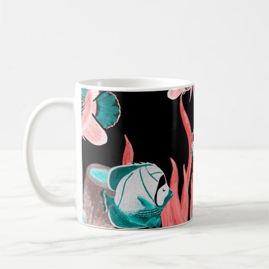 Aquarellfarbenes nahtloses Muster mit exotischen F Kaffeetasse (Links)
