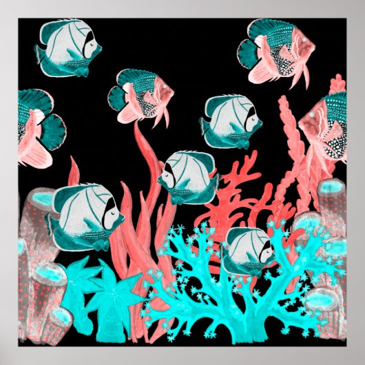 Aquarellfarbenes nahtloses Muster mit exotischen F Poster (Vorne)