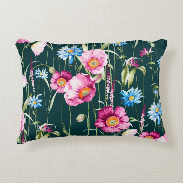 Aquarellfarbenes nahtloses Muster mit Mohnmohn-Blu Dekokissen (Vorderseite)