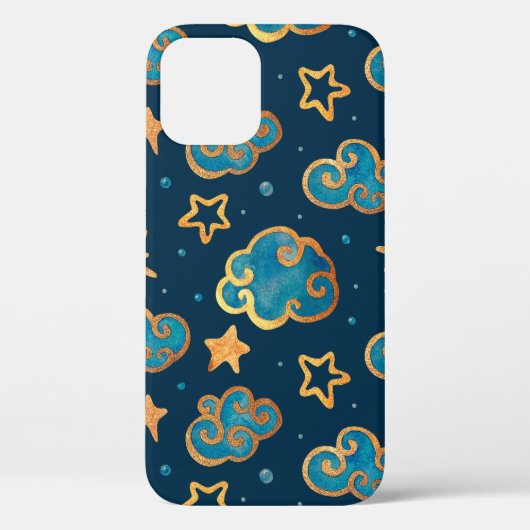Aquarellfarbenes nahtloses Muster mit Mond, Sterne Case-Mate iPhone Hülle (Rückseite)