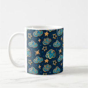 Aquarellfarbenes nahtloses Muster mit Mond, Sterne Kaffeetasse