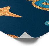 Aquarellfarbenes nahtloses Muster mit Mond, Sterne Poster (Ecke)