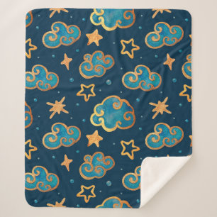 Aquarellfarbenes nahtloses Muster mit Mond, Sterne Sherpadecke