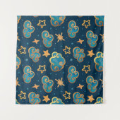 Aquarellfarbenes nahtloses Muster mit Mond, Sterne Wandteppich (Vorderseite (Horizontal))