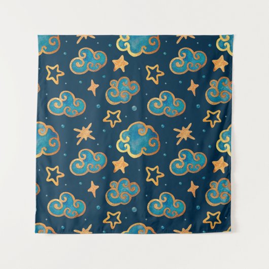 Aquarellfarbenes nahtloses Muster mit Mond, Sterne Wandteppich (Vorderseite)