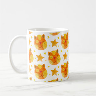 Aquarellfarbenes nahtloses Muster von Katzengesich Kaffeetasse