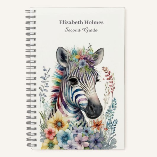 Aquarellfarbenes Niedliches Zebra mit Blume Notizblock (Vorderseite)