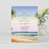 Aquarellfarbenes Palm Trees Beach Island Brautpart Einladung (Stehend Vorderseite)