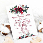 Aquarellfarbenes Party Einladung<br><div class="desc">Chic elegante Party Einladung-Vorlage für die Blumenbearbeitung im Winter mit blau-rot-bordeauxroten Rose mit Pinienbäumen, saisonalen Tannenzweigen, roten Beeren und Blattwerk. Füllen Sie Ihre Informationen in den Flecken, Sie können wählen, um es anzupassen, indem Sie die Hintergrundfarben, Schriftart und Farben der Schrift. — Die Einladung eignet sich für elegante Winter-/Weihnachtsfeiern. —...</div>
