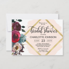 Aquarellfarbenes Pink Burgund Gold Brautparty Einladung
