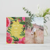 Aquarellfarbenes rosa Anemone Gelbe Hochzeitsszene Save The Date (Stehend Vorderseite)