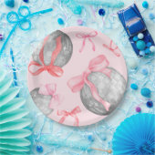Aquarellfarbenes rosa Bow Ribbon Silver Disc Ball Pappteller (Party)