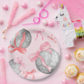 Aquarellfarbenes rosa Bow Ribbon Silver Disc Ball Pappteller (Party)