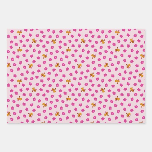 Aquarellfarbenes Rosa Kaninchen im Gartenmuster Ki Geschenkpapier Set (Vorderseite 3)