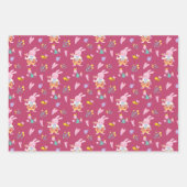Aquarellfarbenes Rosa Kaninchen im Gartenmuster Ki Geschenkpapier Set (Vorderseite 2)