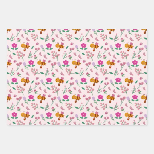 Aquarellfarbenes Rosa Kaninchen im Gartenmuster Ki Geschenkpapier Set (Vorderseite)