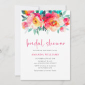 Aquarellfarbenes, rosa Orangefarbenes Blume Brautp Einladung (Vorderseite)