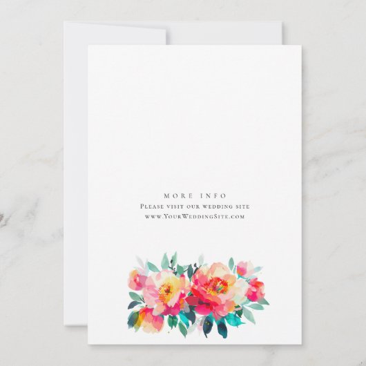 Aquarellfarbenes, rosa Orangefarbenes Blume Brautp Einladung (Rückseite)