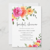 Aquarellfarbenes, rosa Orangefarbenes Blume Brautp Einladung (Vorderseite)