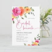 Aquarellfarbenes, rosa Orangefarbenes Blume Brautp Einladung (Stehend Vorderseite)