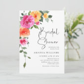 Aquarellfarbenes, rosa Orangefarbenes Blume Brautp Einladung (Stehend Vorderseite)