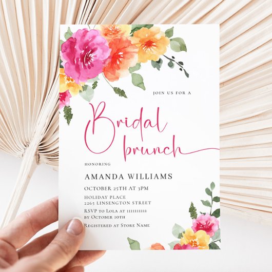 Aquarellfarbenes, rosa Orangefarbenes Blume Brautp Einladung