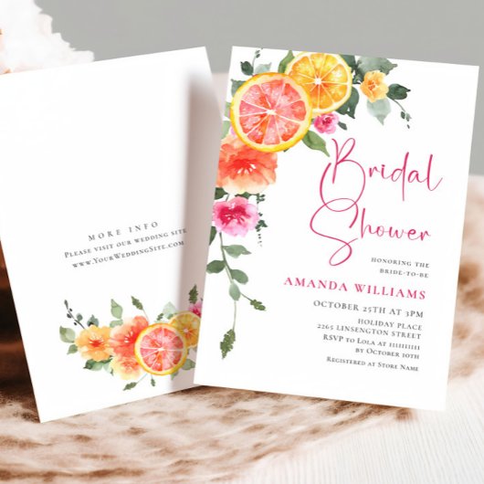 Aquarellfarbenes, rosa Orangefarbenes Blume Brautp Einladung