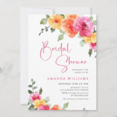 Aquarellfarbenes, rosa Orangefarbenes Blume Brautp Einladung (Vorderseite)