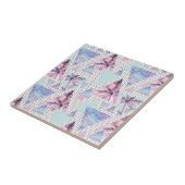 Aquarellfarbenes rosa und blaues Palmenmuster Fliese (Seite)