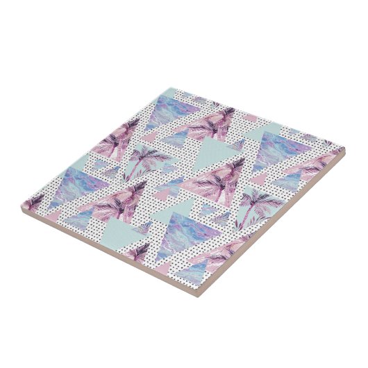 Aquarellfarbenes rosa und blaues Palmenmuster Fliese (Seite)
