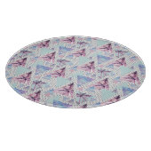 Aquarellfarbenes rosa und blaues Palmenmuster Schneidebrett (Ecke)