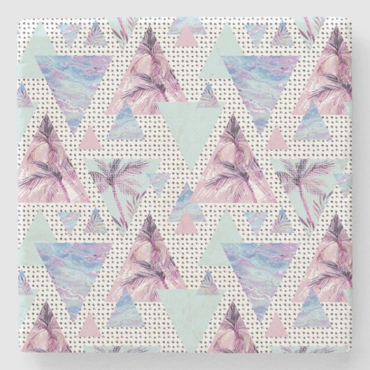 Aquarellfarbenes rosa und blaues Palmenmuster Steinuntersetzer (Vorderseite)
