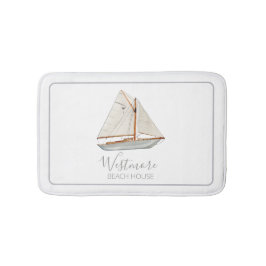 Aquarellfarbenes Sailboat Beach House Badematte