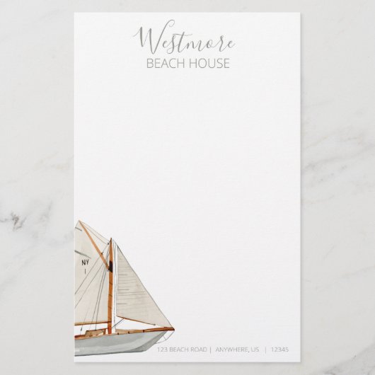 Aquarellfarbenes Sailboat Beach House Briefpapier (Vorderseite)