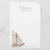 Aquarellfarbenes Sailboat Beach House Briefpapier (Vorne/Hinten)