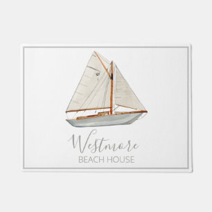 Aquarellfarbenes Sailboat Beach House Fußmatte