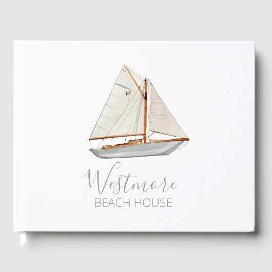 Aquarellfarbenes Sailboat Beach House Gästebuch (Vorderseite)