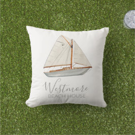 Aquarellfarbenes Sailboat Beach House Kissen
