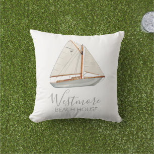 Aquarellfarbenes Sailboat Beach House Kissen