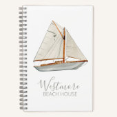 Aquarellfarbenes Sailboat Beach House Notizblock (Vorderseite)