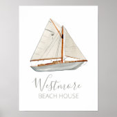 Aquarellfarbenes Sailboat Beach House Poster (Vorne)
