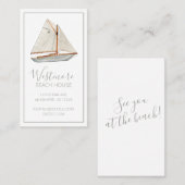 Aquarellfarbenes Sailboat Beach House Visitenkarte (Vorne/Hinten)
